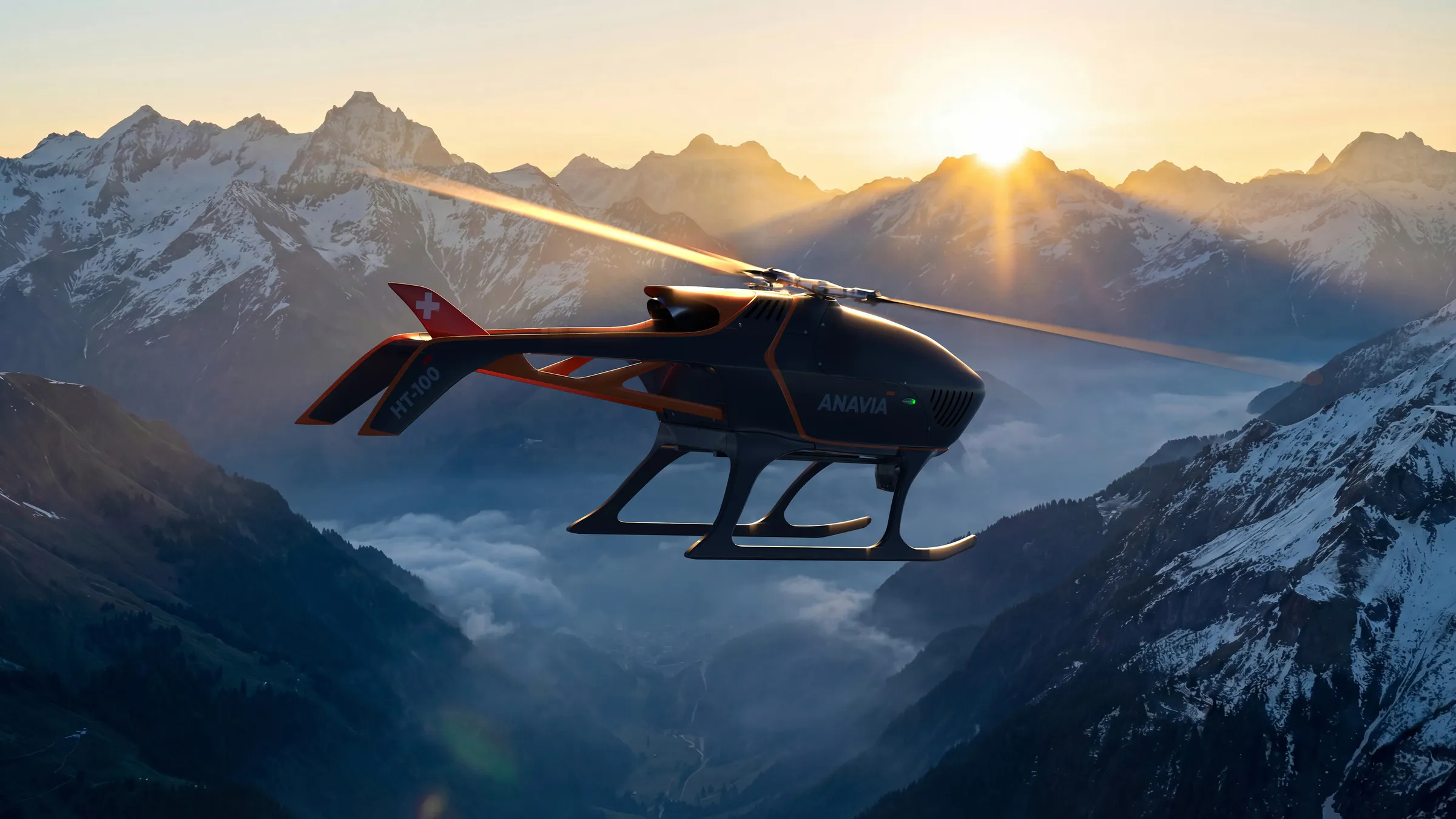 ANAVIA HT-100 in operational flight over terrain